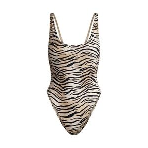SKIMS NWT Signature Swim Scoop Neck One Piece in Champagne Tiger Print; Size S